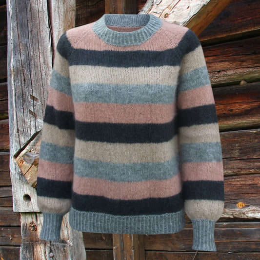 Stribet Raglan 2 tråde Silk Mohair strik