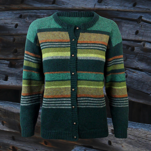 Hanne Larsen Strik Stribet Grøn Cardigan