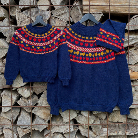 Strikkeopskrifter julebluser til damer og børn med mønsterstrik