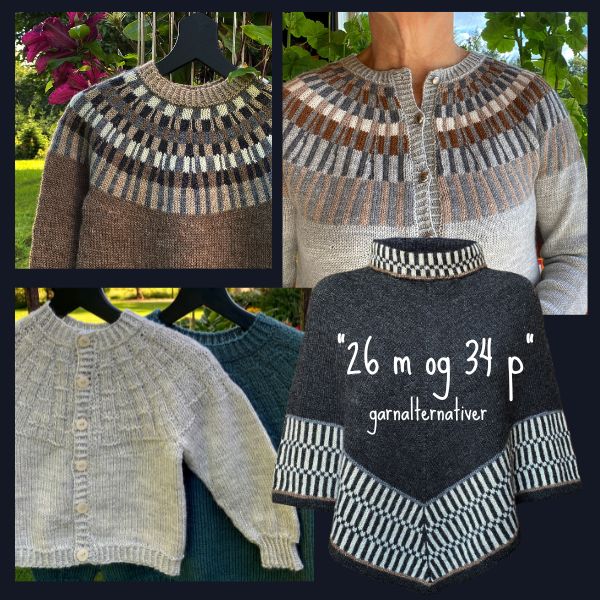 Garnalternativ 26 m og 34 p strikket på pind nr. 3