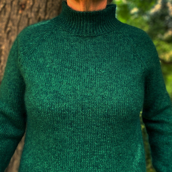 Strikkeopskrift smuk grøn bluse Ellens Bluse i Alpaca og Silk Mohair