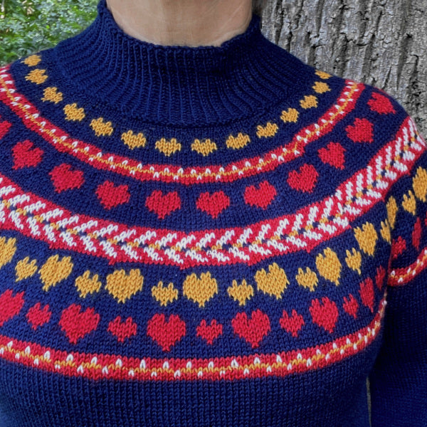 Strikkeopskrift julebluse dame Julehjerte Sock 4 fra Hjertegarn top down populær julestrik Top Down 