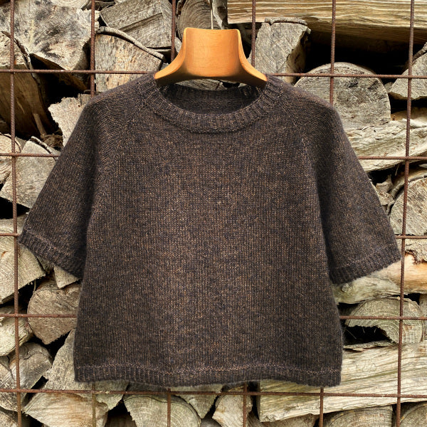Strikkeopskrift Silje Bredt ærme damebluse med kort ærme i super lækkert garn Silk Kid Mohair og Tynd alpaca fra Hjertegarn strikket Top Down 