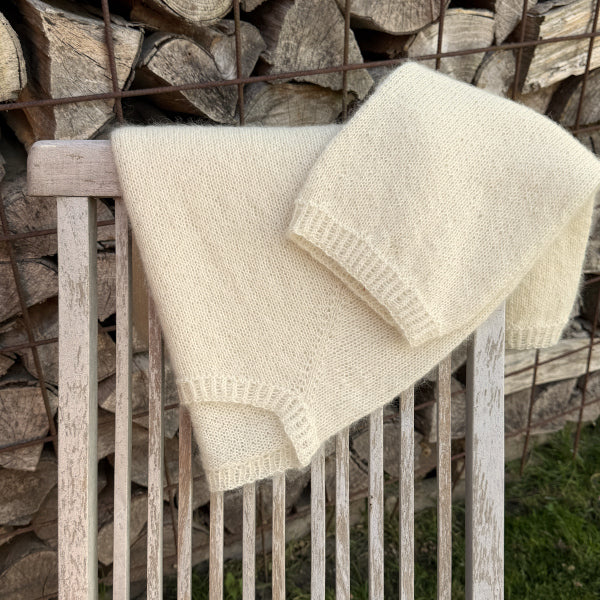 Silje florlet bluse med bredt trekvart ærme tynd alpaca og silk kid mohair pind 3½ top down alpaca 400 dybere ærmegab