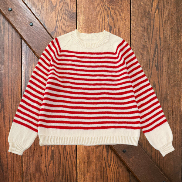 Strikkeopskrift Sømandsstribet Bluse strikke bluse til damer i mange størrelser blødt garn 50% uld 50% bomuld Lana Cotton 212 klassiske striber