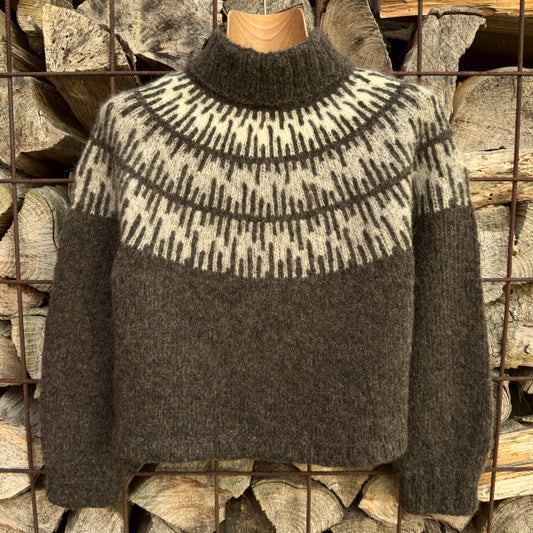 Strikkeopskrift vamset mønsterstrikket sweater pind 6 Top Down Børstet Uld, der både er let og varm