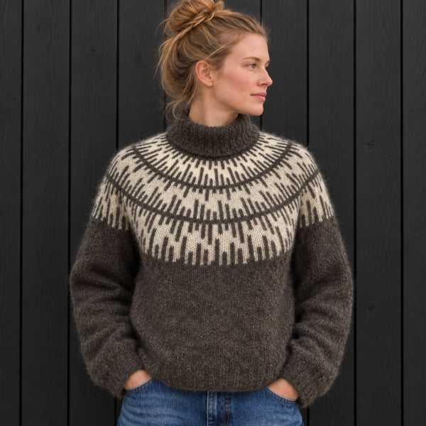 Strikkeopskrift vamset mønsterstrikket sweater pind 6 Top Down Børstet Uld, der både er let og varm ung strik