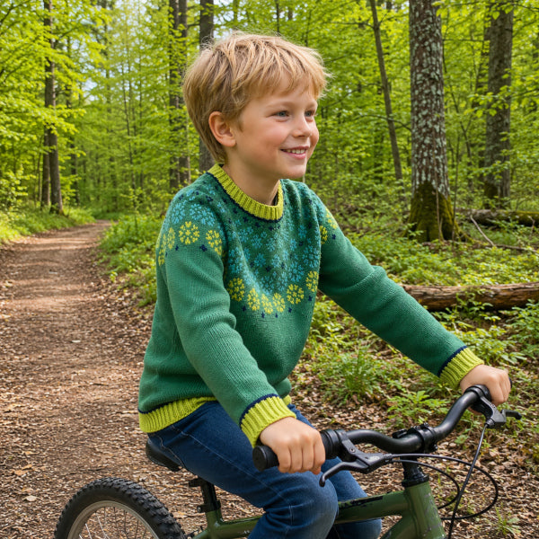 Strikkeopskrift Stjernedrys Bluse All Seasons garn pind 3 top down julebluse eller stjernedrys bluse fra 1 år - 10 år uld/bomuld blødt garn