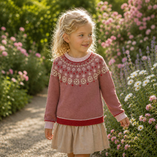 Strikkeopskrift Stjernedrys Bluse All Seasons garn pind 3 top down julebluse eller stjernedrys bluse fra 1 år til 10 år uld/bomuld blødt garn