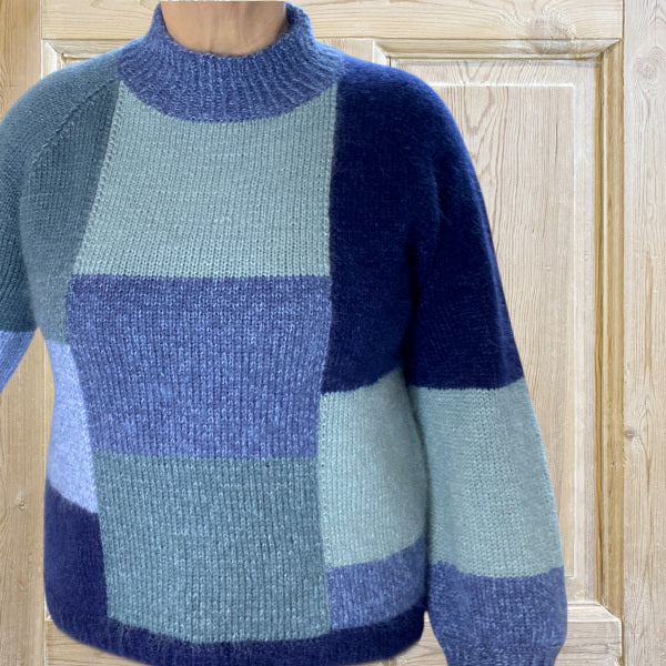 Strikkeopskrift ternet sweater Hjertegarn strikket på pind 4 brug dine gode garnrester sweater i mange farver