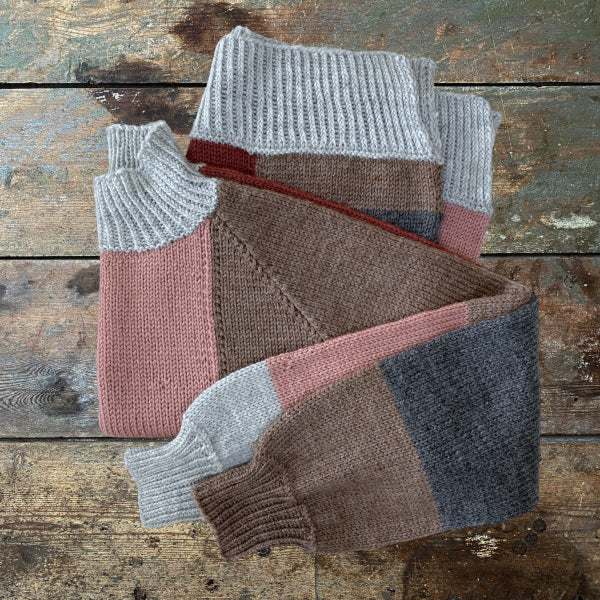 Strikkeopskrift ternet sweater Vital 100% uld Hjertegarn strikket på pind 4 brug dine gode garnrester