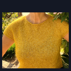 Hanne Larsen Strik - Strikkeopskrift - Strikket sommerbluse - Ida Sommer - TRIO Isager - Silk Mohair Isager